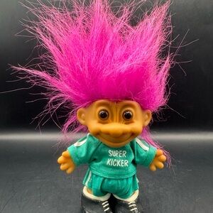Vintage Russ Super Kicker Soccer Troll 5” Tall Doll Magenta Pink Hair